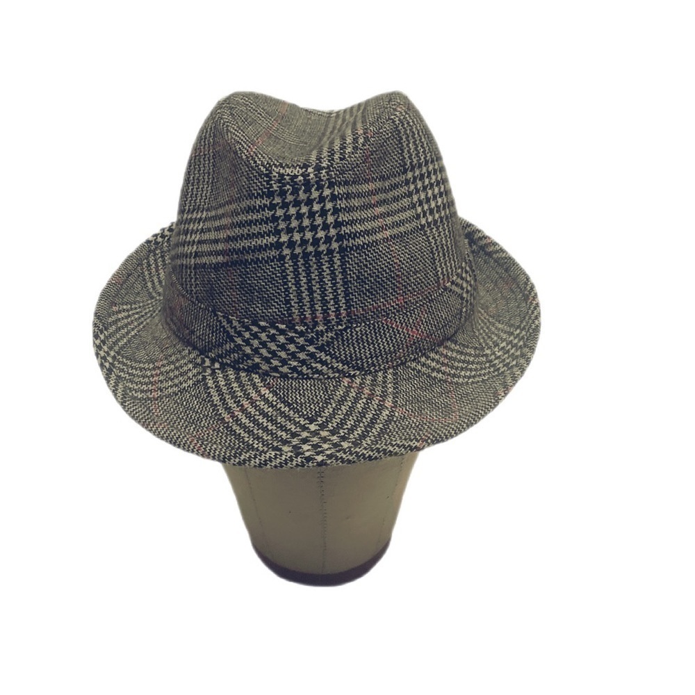 Urban behavior grey red strpe retro Casual Tweed structured unisex fedora hat OS